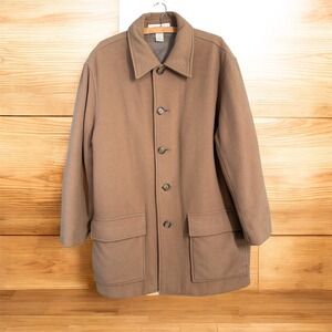 Perry Ellis 100% Wool Mid Length Camel Overcoat Women's M Winter Jacket Vtg SEWN